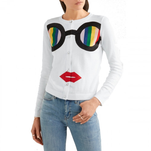 Alice + Olivia Ruthy Rainbow Staceface Glasses Appliqué Cardigan - This ...