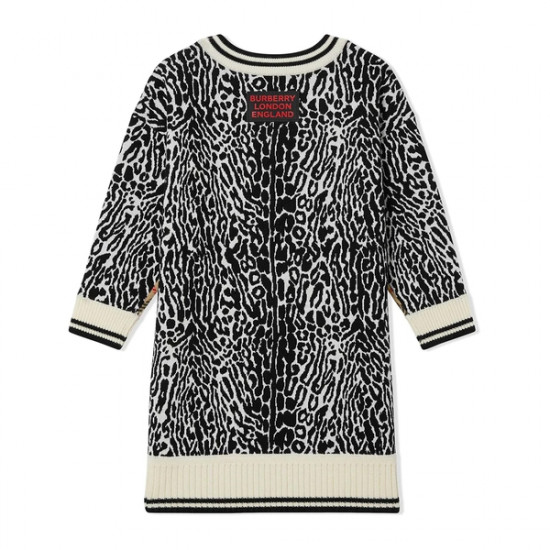Burberry Kids Check & Leopard Merino Wool Sweater Dress