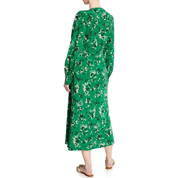 Veronica Beard Amber Long-Sleeve Floral Tie-Front Midi Dress - Cocktail ...