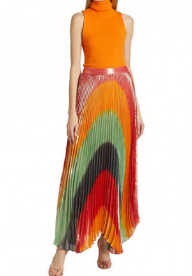 Alice + Olivia Katz Sunburst Rave Dip Dye Pleated Long Skirt