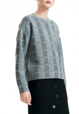 Maje Mission Grid Pattern Wool Blend Sweater