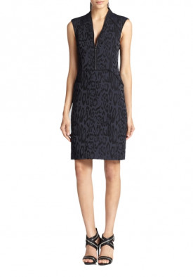 Rebecca Taylor Leopard Jacquard Zip Front Dress