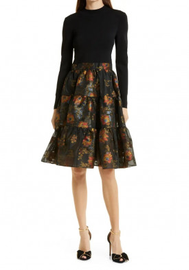 Ted Baker Audria Mixed Media Long-Sleeve Tiered Dress