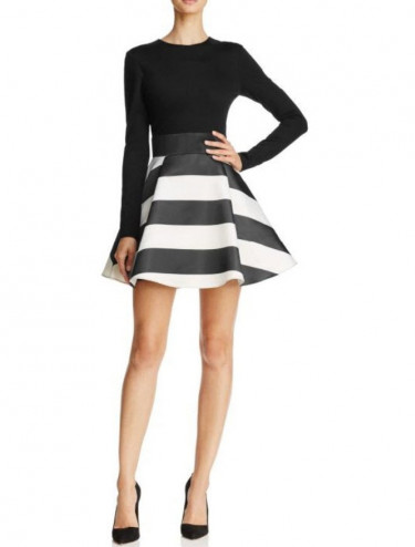 Alice + Olivia Stripe-Skirt Fit & Flare Mini Dress
