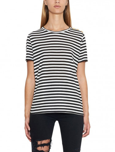 Balmain Button-Embellished Stripe Jersey T-shirt