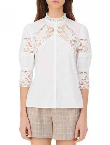Maje Cebella Lace-Trim Cotton Shirt