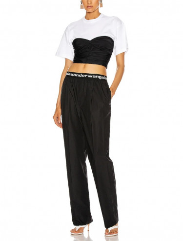 T by Alexander Wang Pull-On Logo Pleated Pants