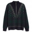 Sandro Patience Crystal-Embellished Half Zip Check Sweater
